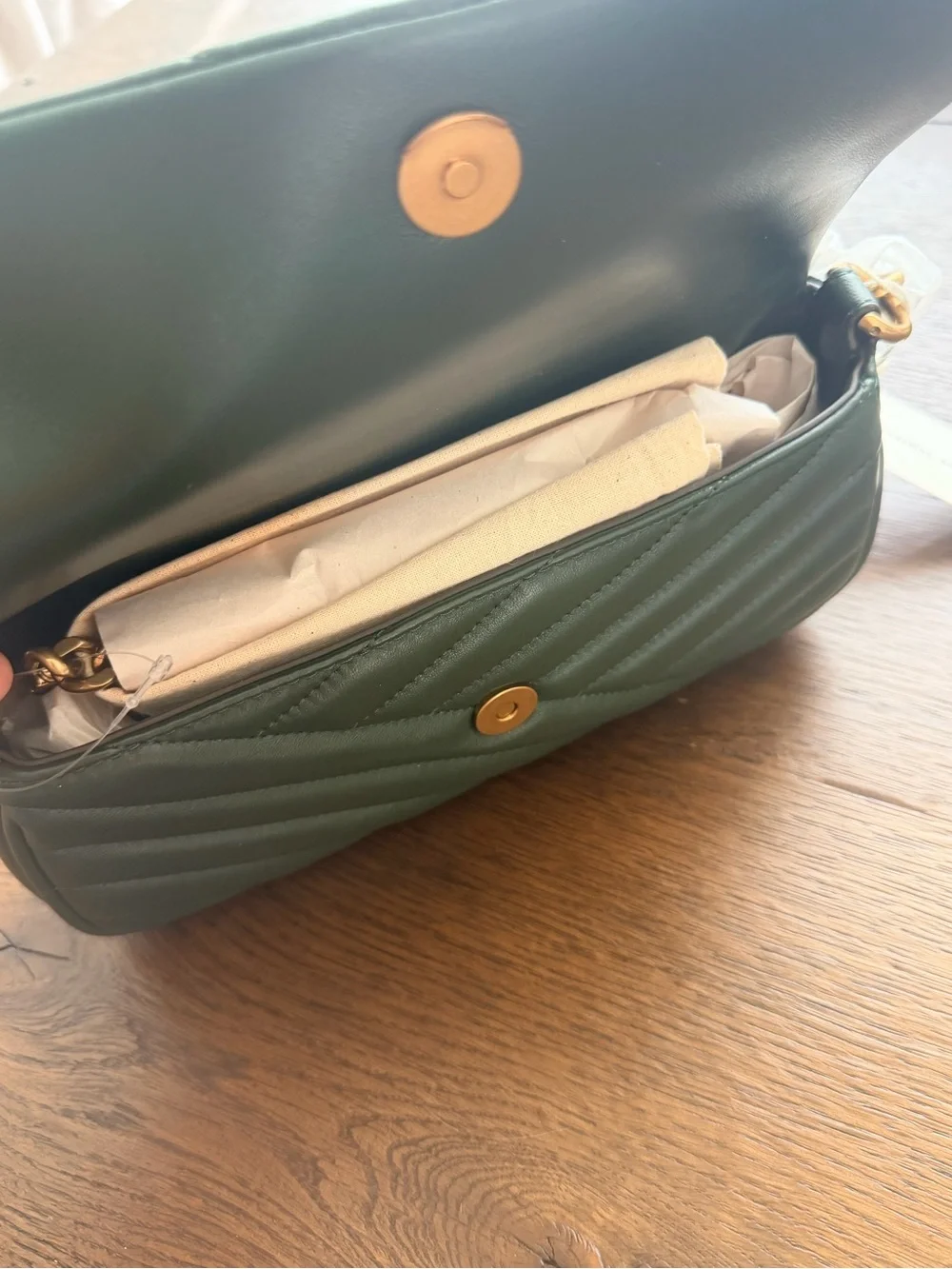 Tory Burch Forest Green Kira Chevron Flap Shoulder Bag NWT